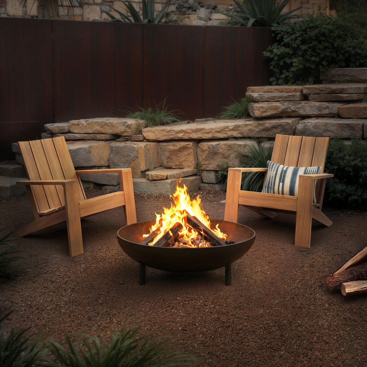 Emerson Modern Adirondack Chair | Acacia Wood Outdoor Lounge Chair