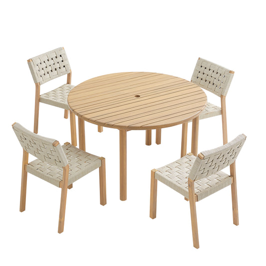 Looma Armless 5-Piece Round Outdoor Dining Set | Rope & Acacia Wood