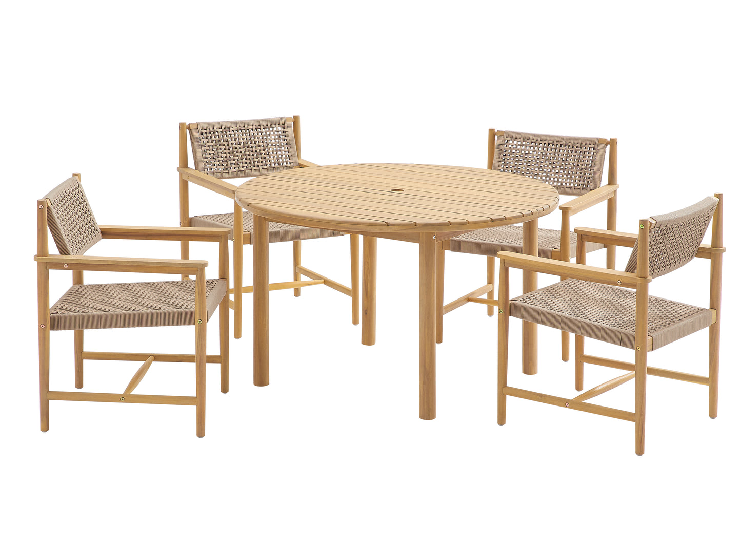 Ella 5-Piece Round Outdoor Dining Set | Rope & Acacia Wood