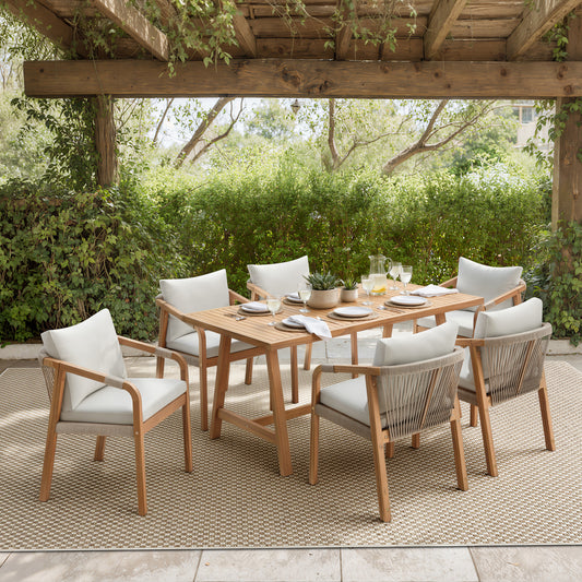 Adele Outdoor Dining Set | Acacia Wood Patio Dining with Cushioned Seating
