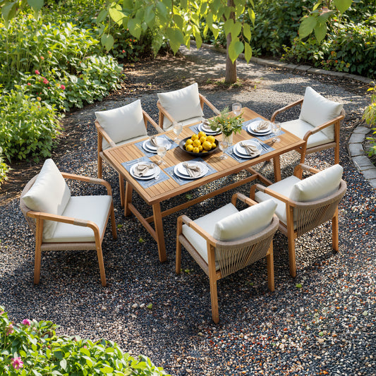 Adele Outdoor Dining Set | Acacia Wood Patio Dining with Cushioned Seating