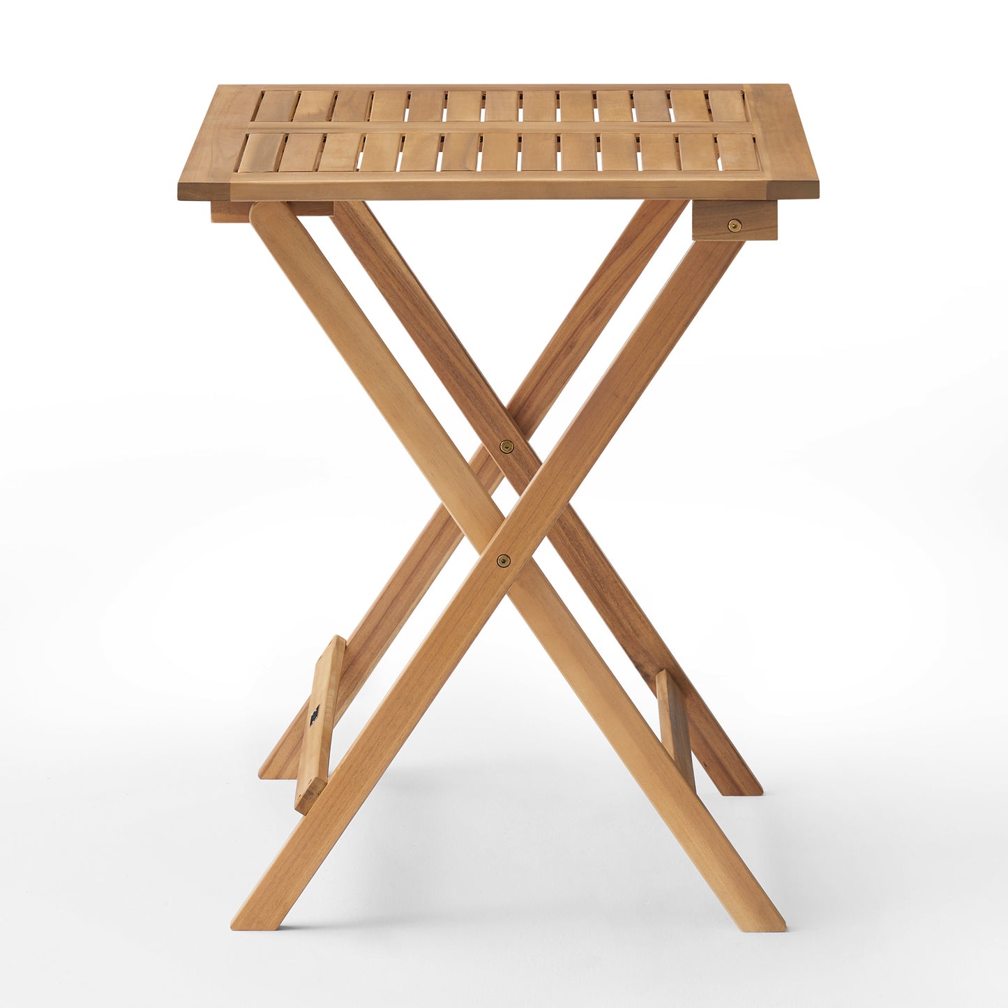 Brixi folding acacia wood bistro table side view