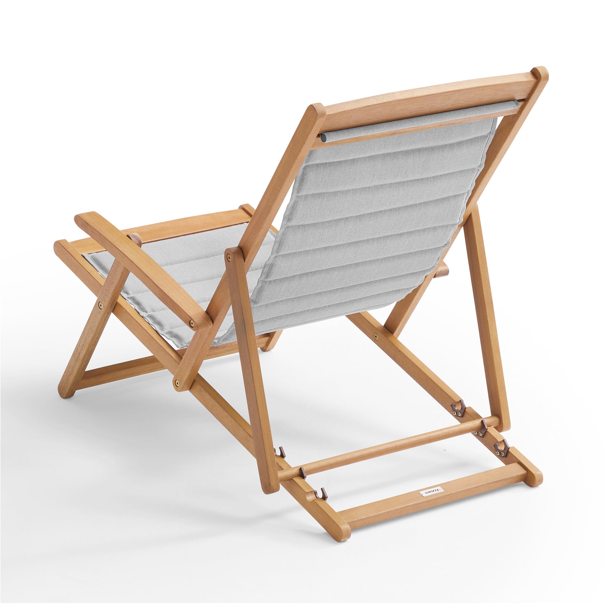 Clara deck chair with gray cushions backside view