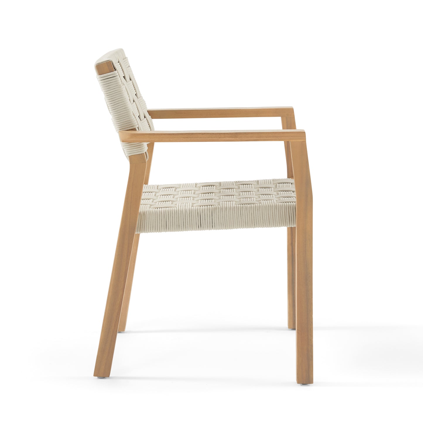 Chair with wooden frame and woven seat on a white background
