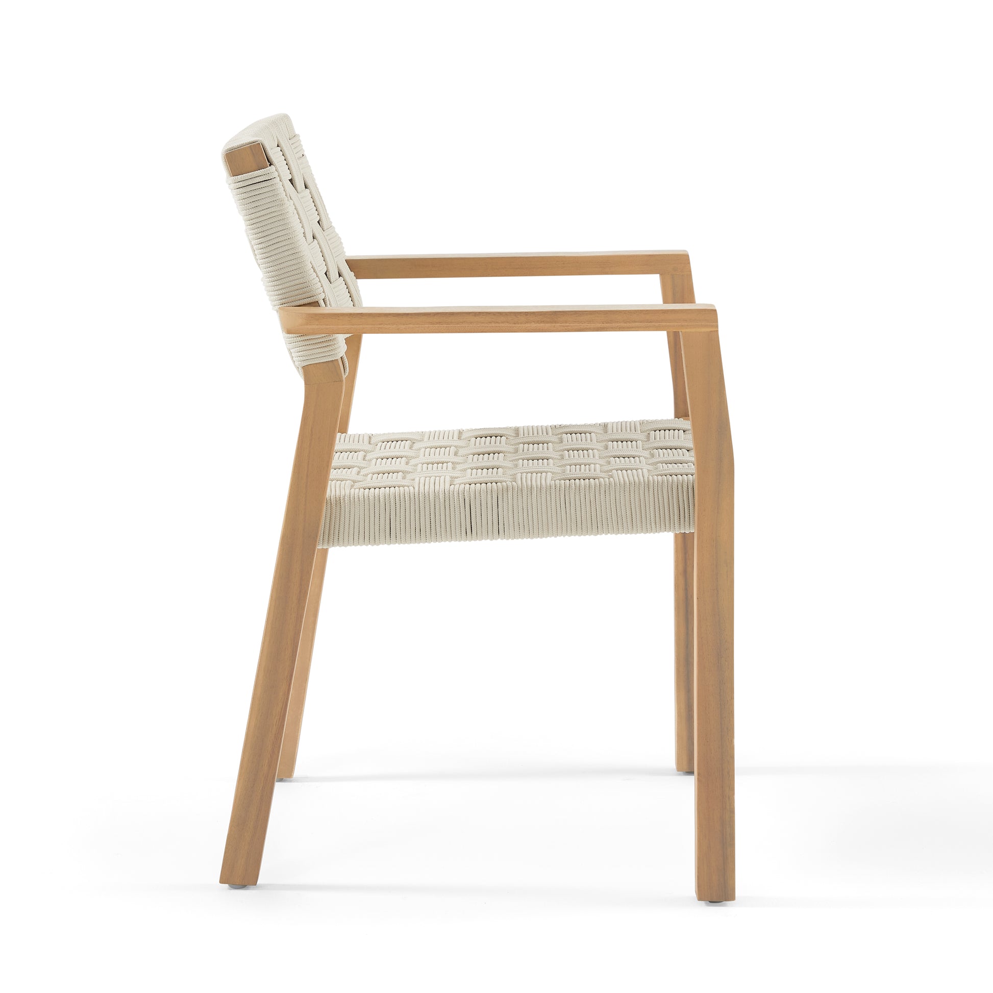 Chair with wooden frame and woven seat on a white background