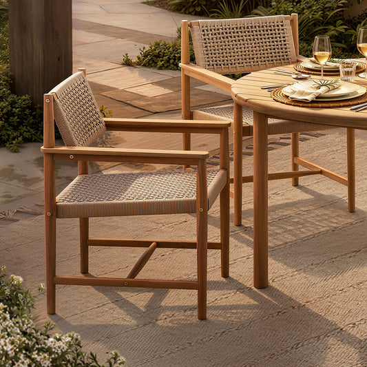 Ella Outdoor Dining Chair | Transitional Rope & Acacia Patio Seating