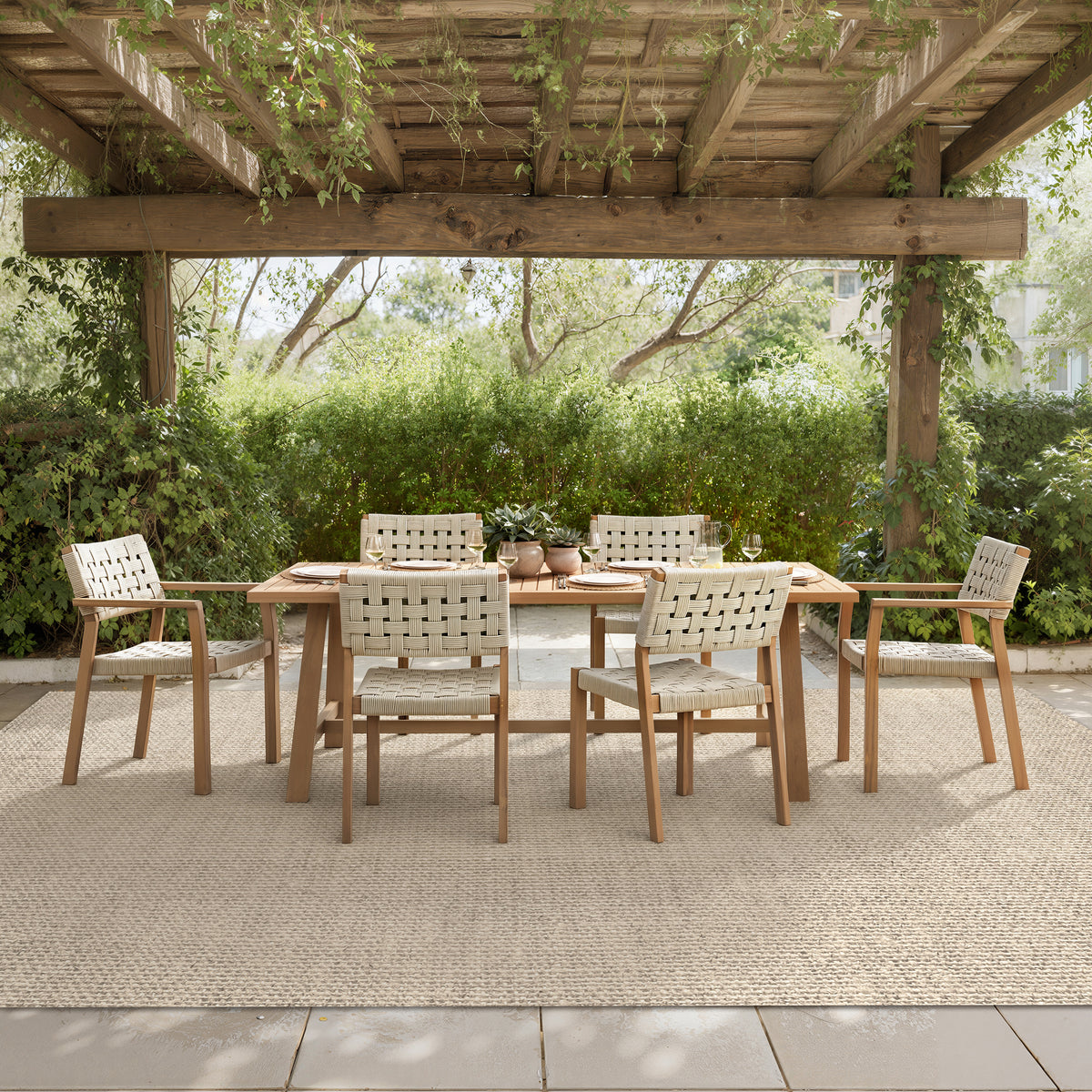 Looma Outdoor Dining Arm Chairs (Set of 2) – Rope & Acacia Patio Seating