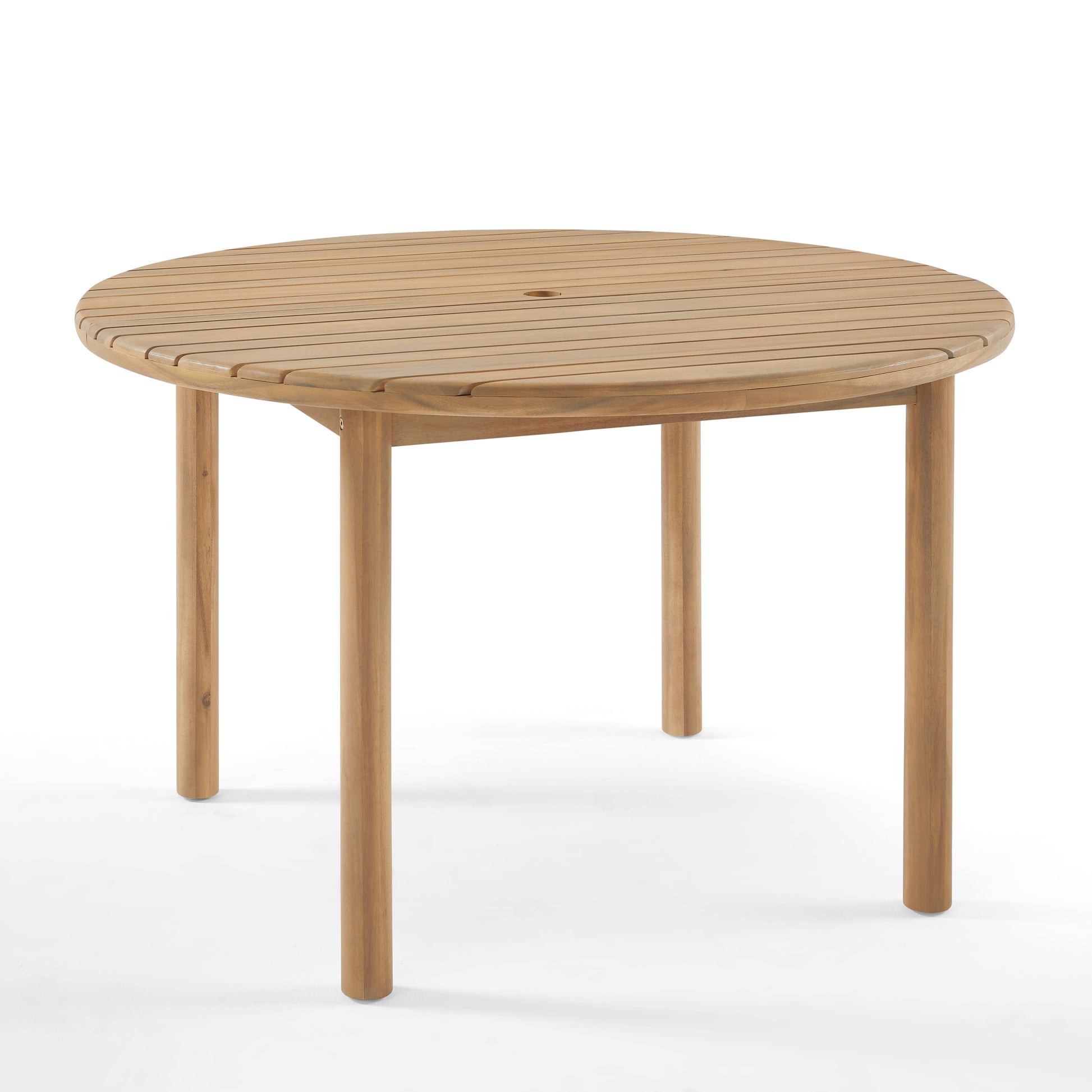 Round wooden table on a white background