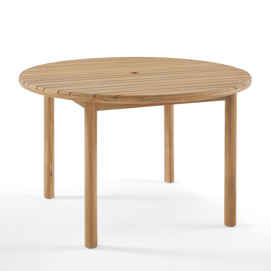 Round wooden table on a white background