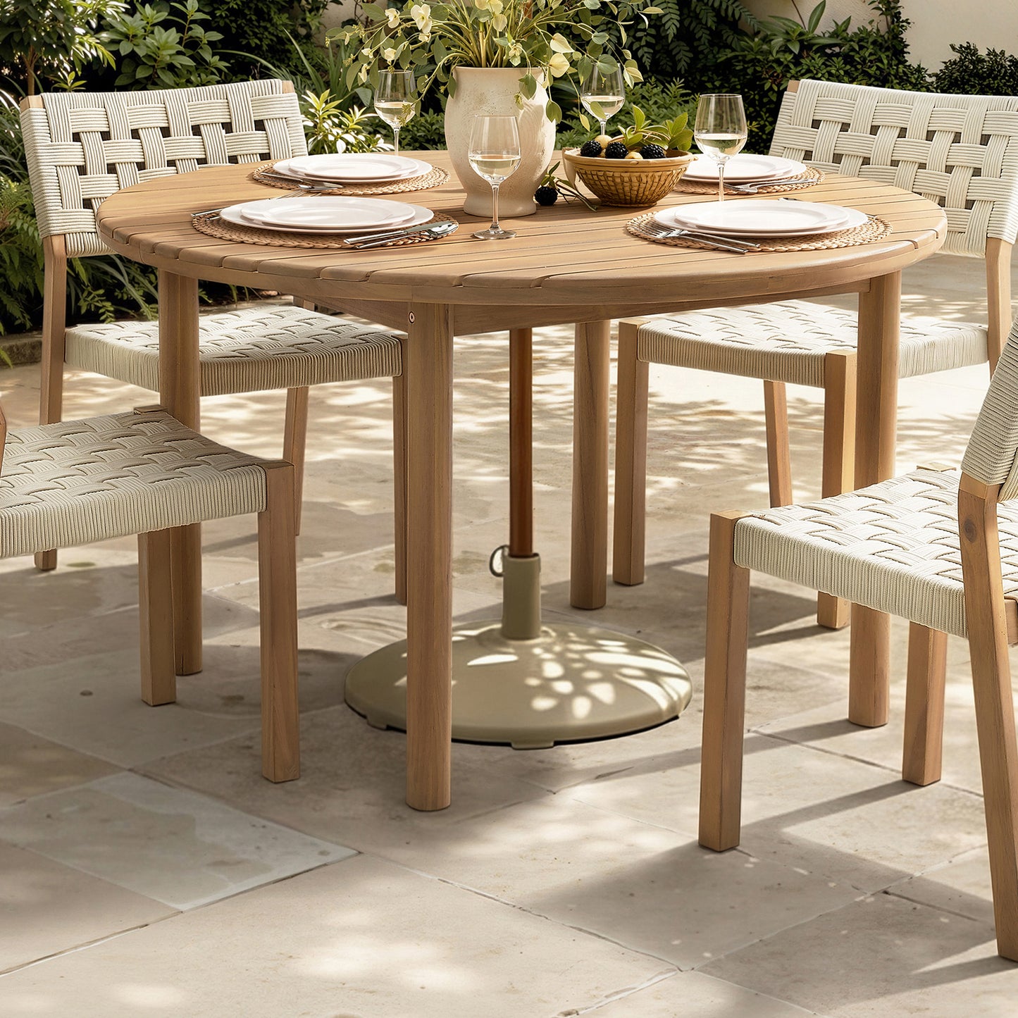 Glenn Round Outdoor Dining Table | 48” Acacia Wood Patio Table