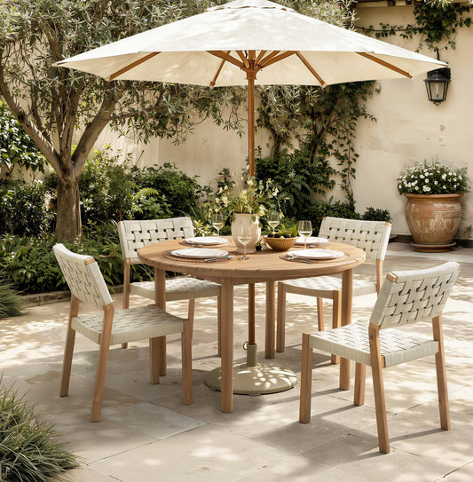 Looma Armless 5-Piece Round Outdoor Dining Set | Rope & Acacia Wood