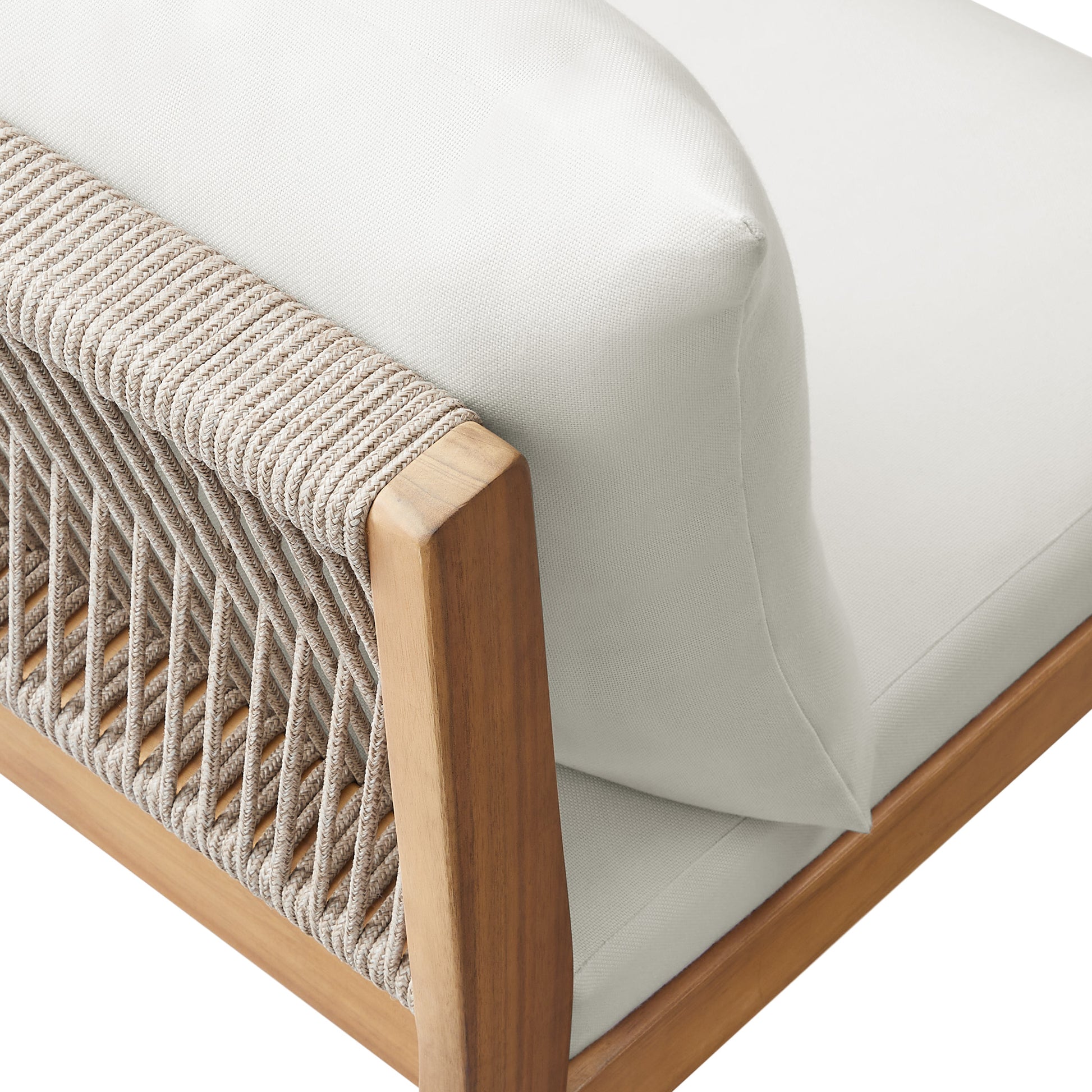 Dara sectional acacia wood chair with rope detailing close-up