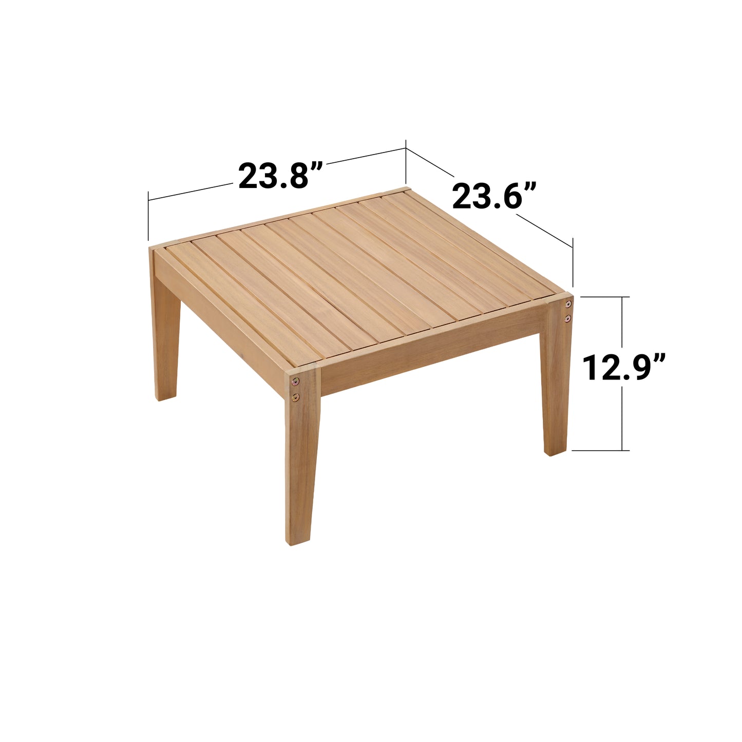 low-profile outdoor chat table made from acacia wood by Kyndway dimensions