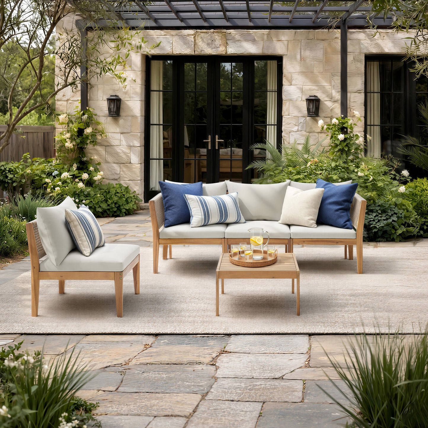 Dara Modular Outdoor Sectional Sofa Set | Acacia Wood & Rope