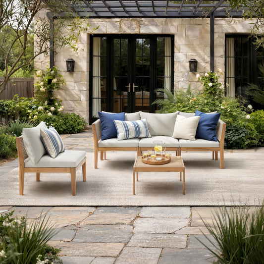 Dara Modular Outdoor Sectional Sofa Set | Acacia Wood & Rope