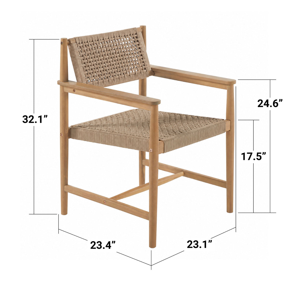 Ella Outdoor Dining Chair | Transitional Rope & Acacia Patio Seating