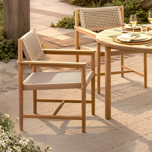 Ella Outdoor Dining Chair | Transitional Rope & Acacia Patio Seating