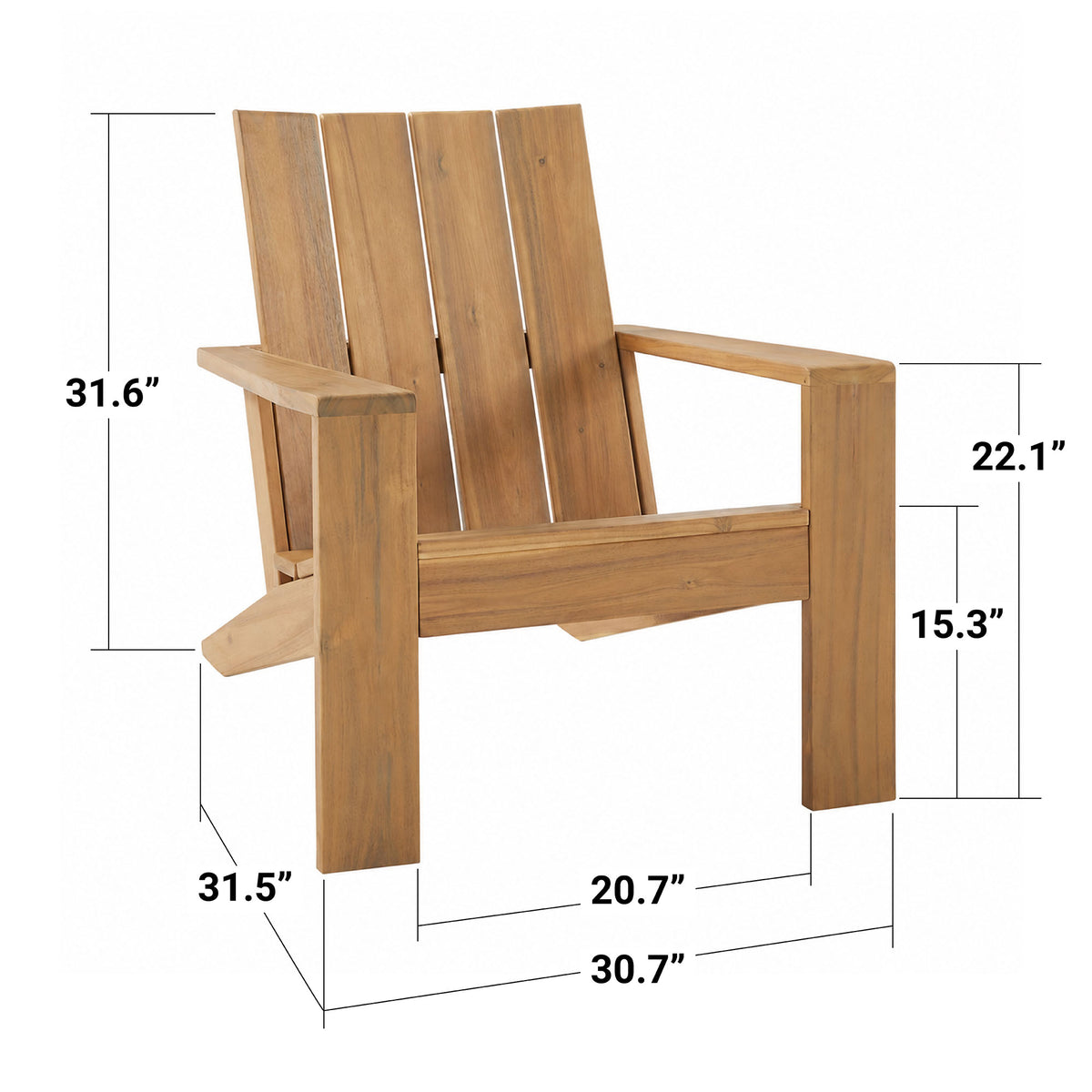 Emerson Modern Adirondack Chair | Acacia Wood Outdoor Lounge Chair