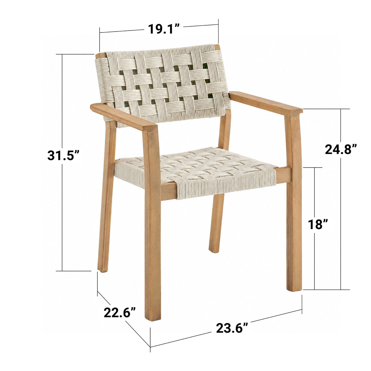Looma Outdoor Dining Arm Chairs (Set of 2) – Rope & Acacia Patio Seating